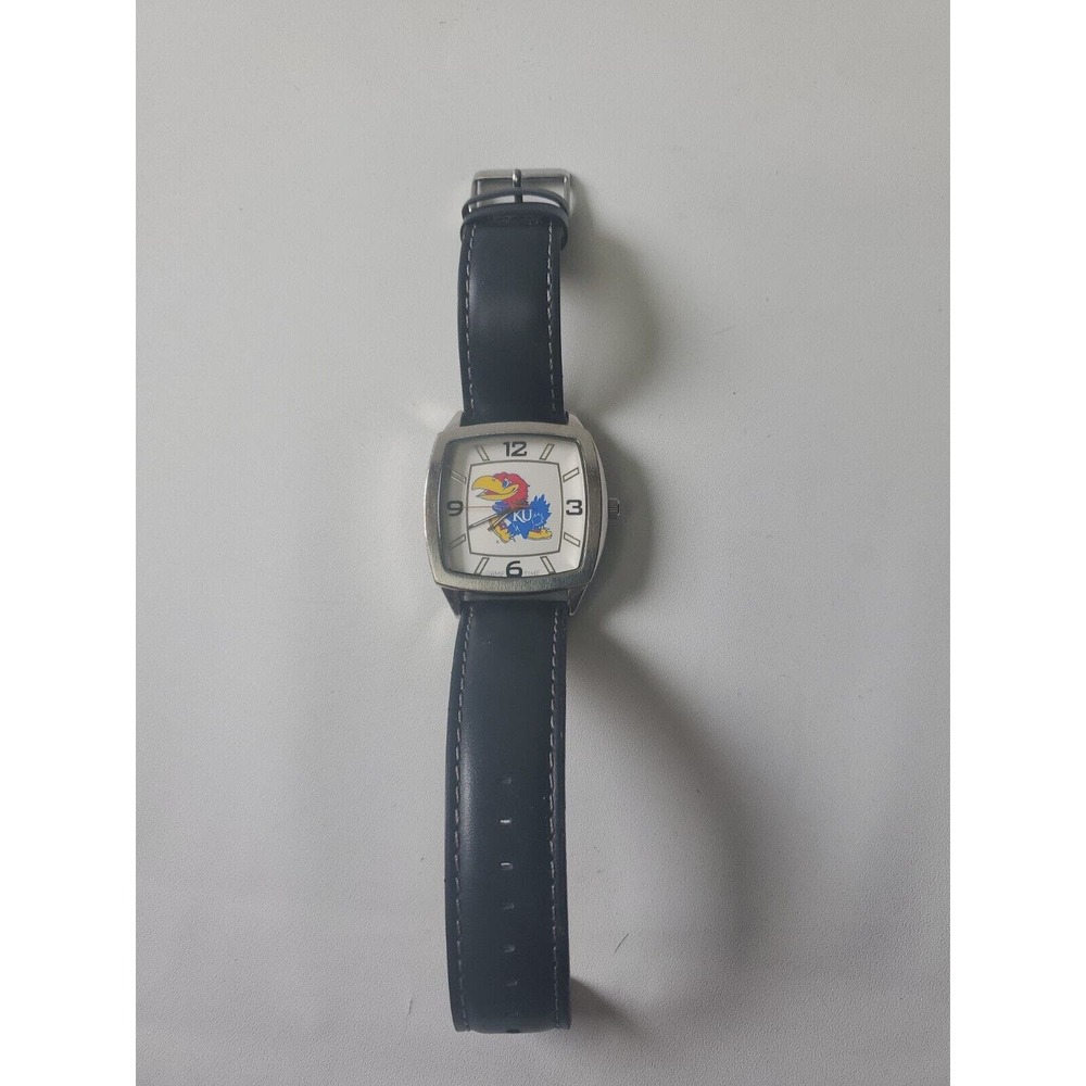 kansas jayhawks Game Time Retro Series Silver Tone Square Case Black Band Watch